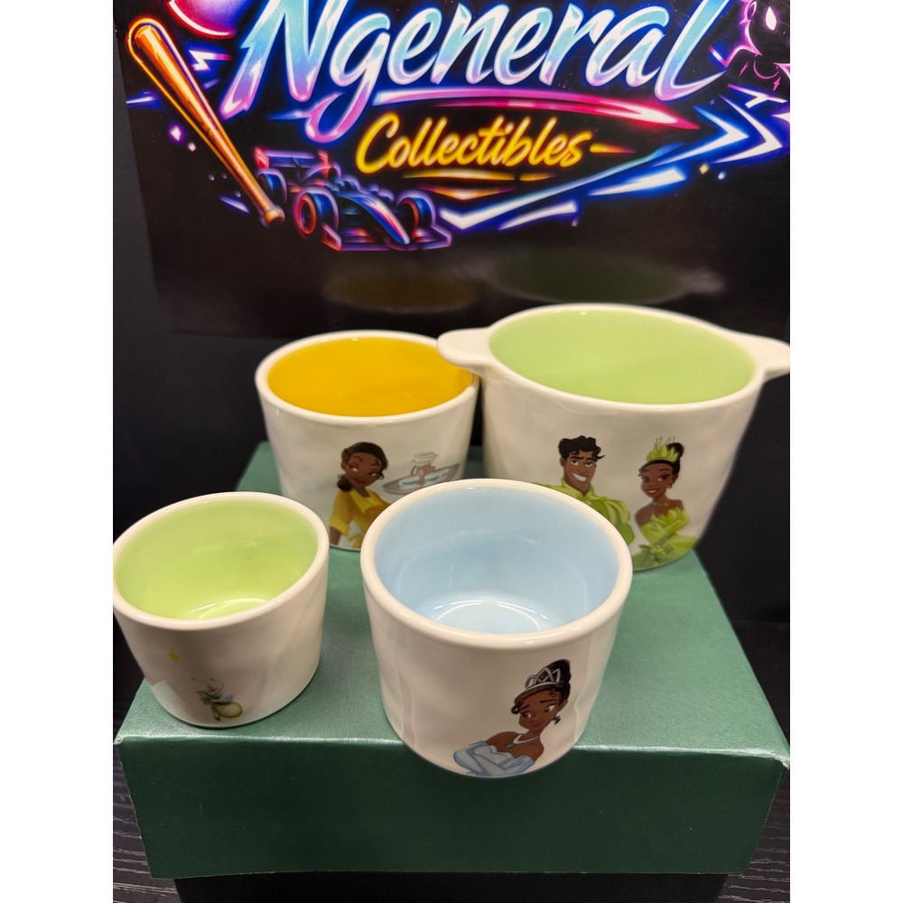 Rae Dunn Disney Princess Tiana Measuring Cups 4 Piece Nesting Set Ceramic White